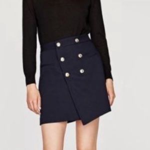 Zara Navy Balmain Style Gold Double Buttons Skirt